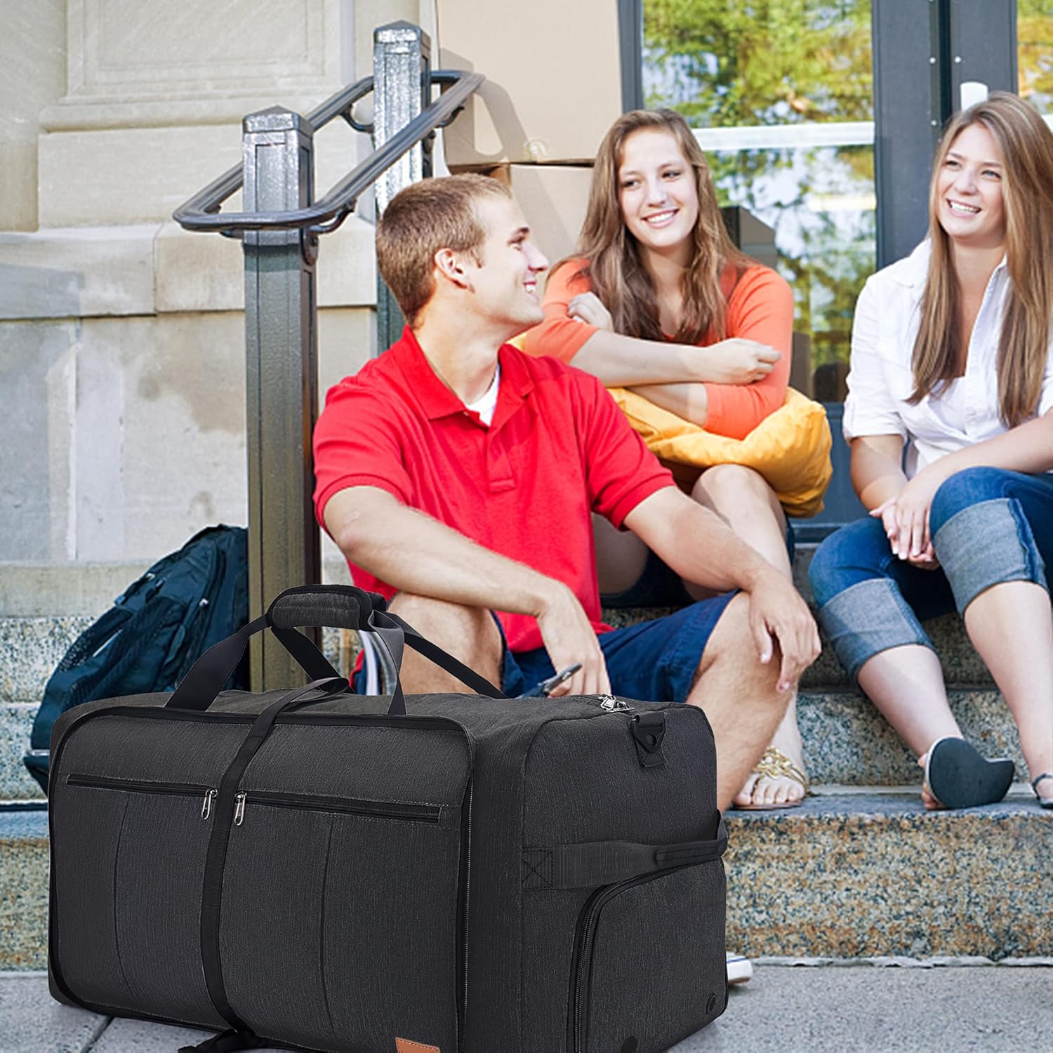 120L Foldable Waterproof Travel Duffel Bag with Shoe Compartment, 34 Inch, Black