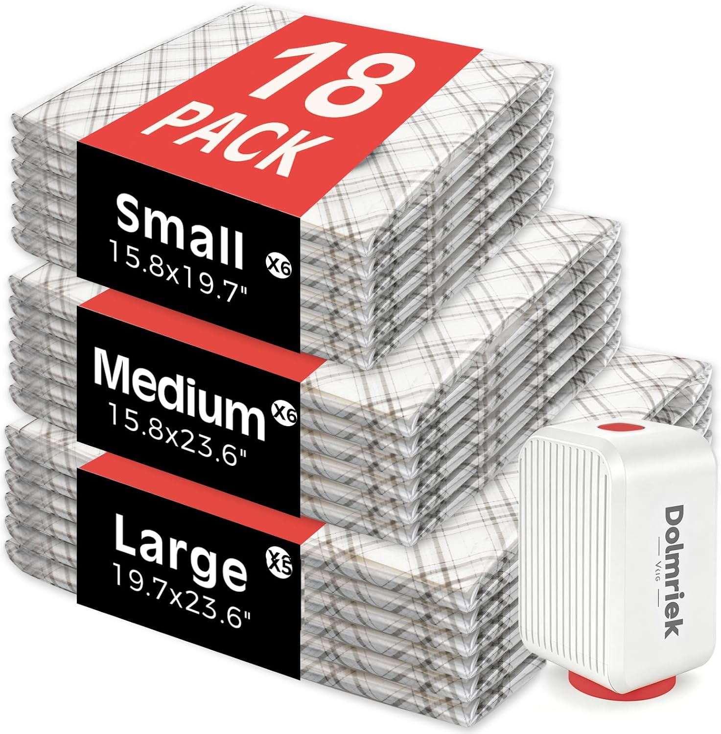 18 Pack Vacuum Storage Bags for Clothes with Cordless 2400mAh Pump, 4000Pa Suction