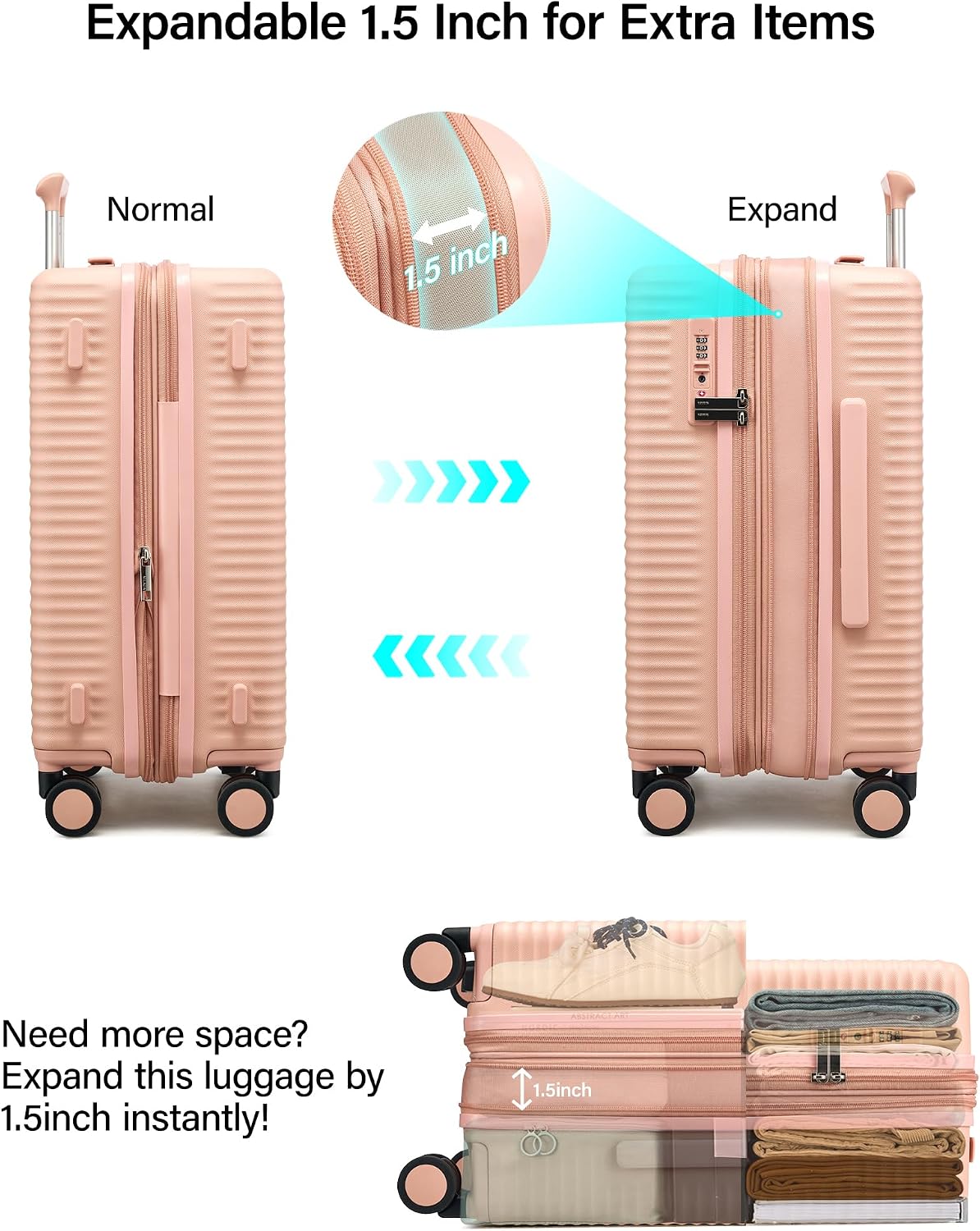 20 Inch Expandable Hard Shell Carry On Suitcase with TSA Lock, Water Resistant