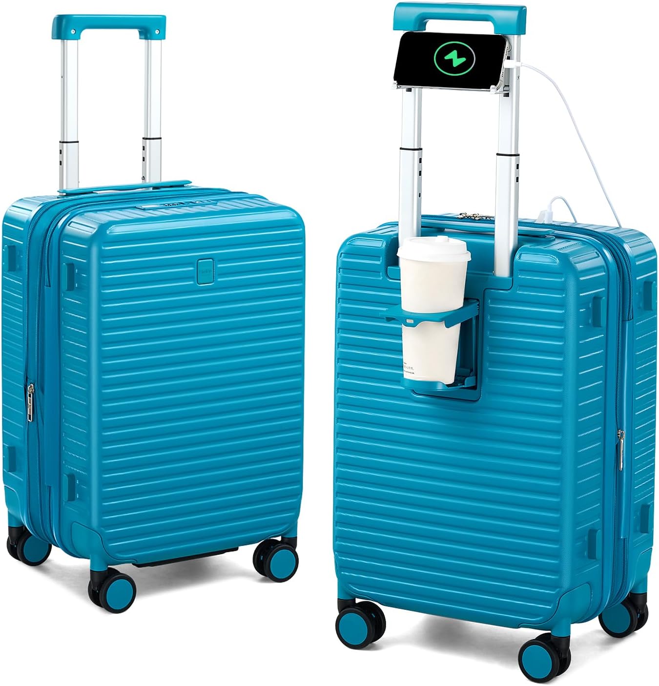 20 Inch Hardside Carry On Suitcase with USB and Type C Charging Port, 40L, Caribbean Blue