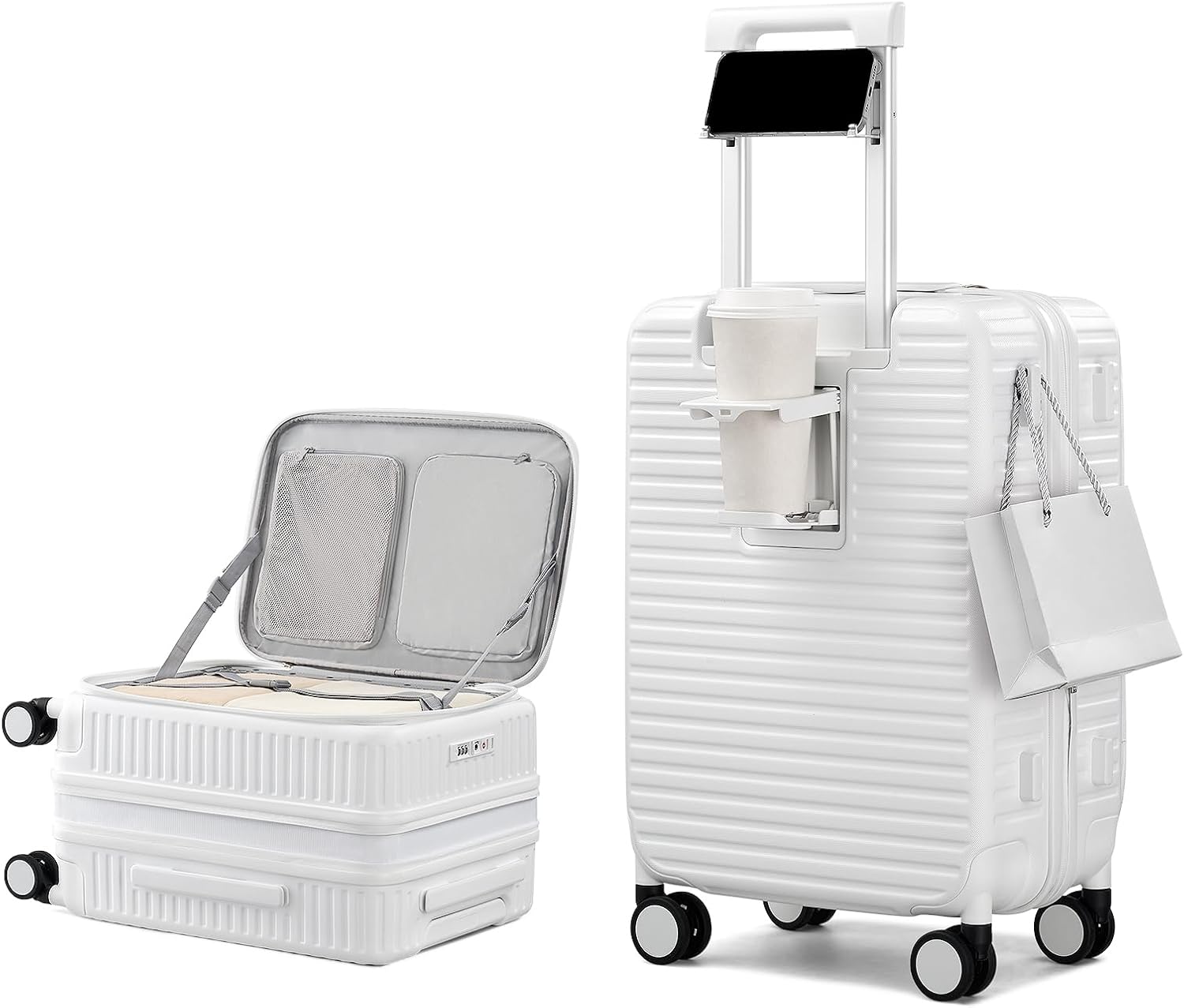 20 Inch Top Opening Hard Shell Carry On Suitcase, 45L, White