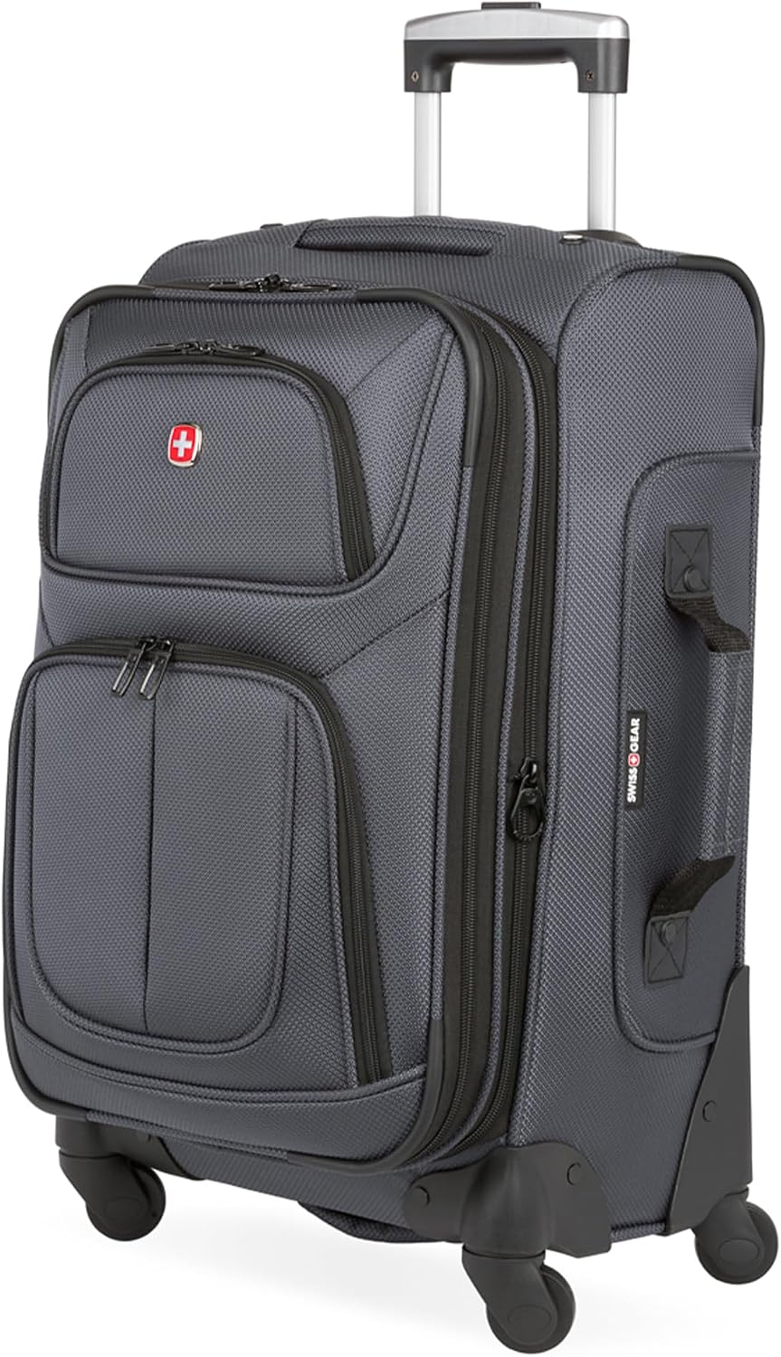 22.75 Inch Softside Expandable Carry On Spinner Suitcase, Dark Grey