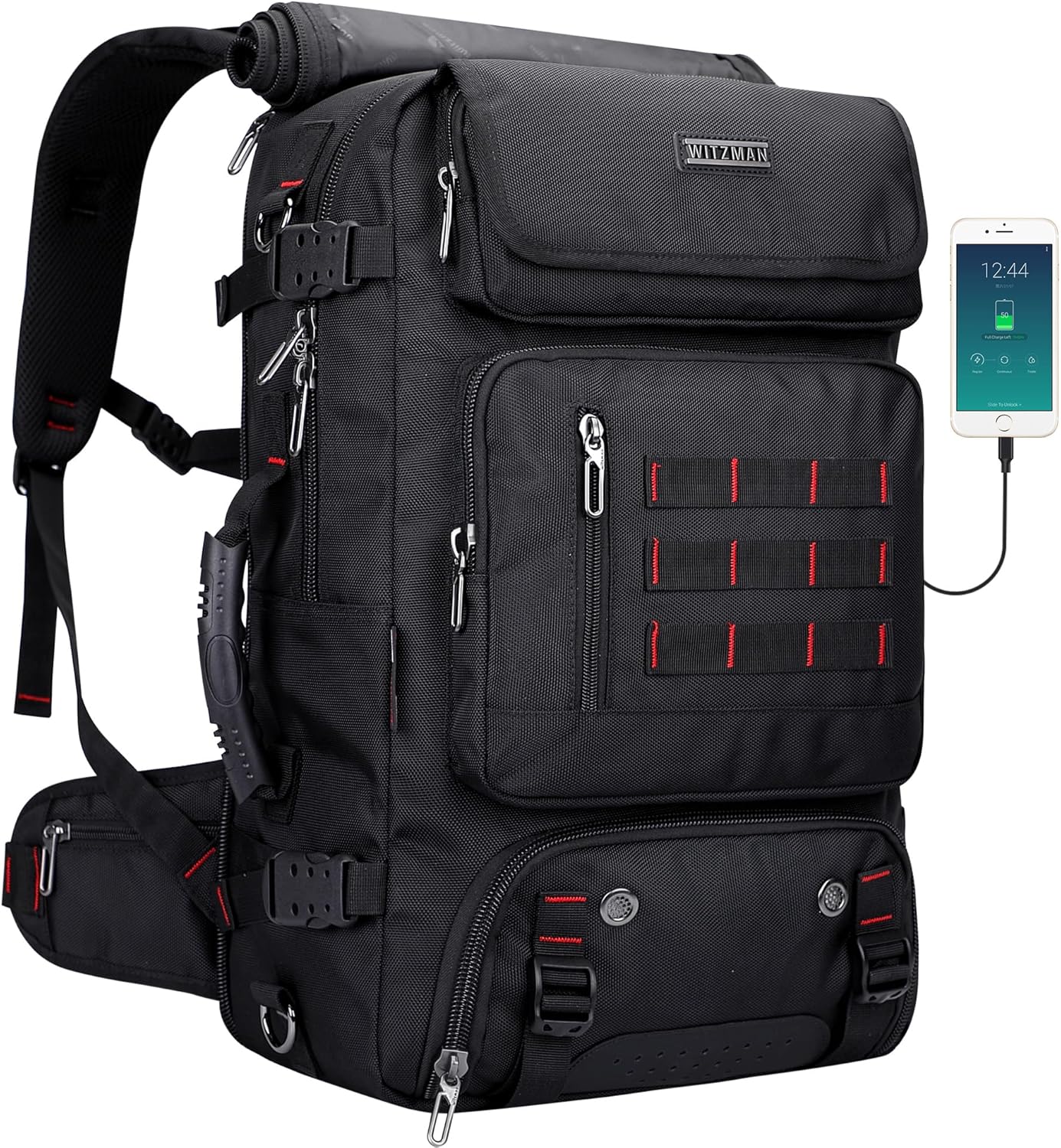 3 in 1 Carry On Travel Backpack and Duffle with 16 Inch Laptop Sleeve and USB Port, Black