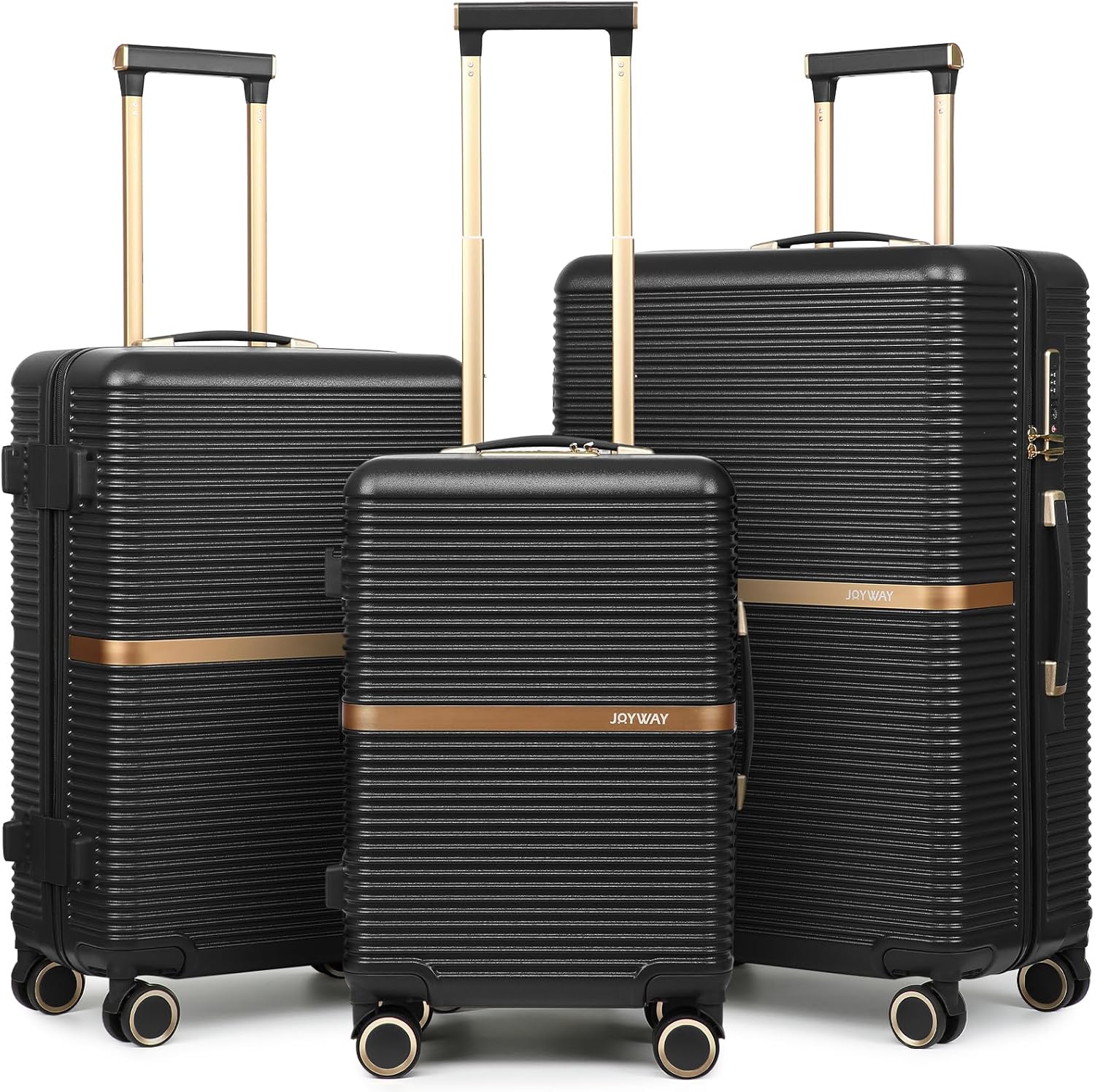 3 Piece ABS Hardshell Luggage Set with TSA Lock, 20, 24 and 28 Inch, Black