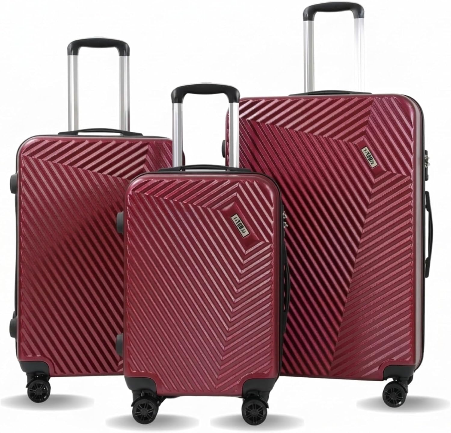 3 Piece Hard Shell Luggage Set with TSA Lock and 360 Spinner Wheels, 20, 24 and 28 Inch, Cherry Red
