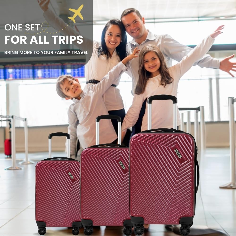 3 Piece Hard Shell Luggage Set with TSA Lock and 360 Spinner Wheels, 20, 24 and 28 Inch, Cherry Red
