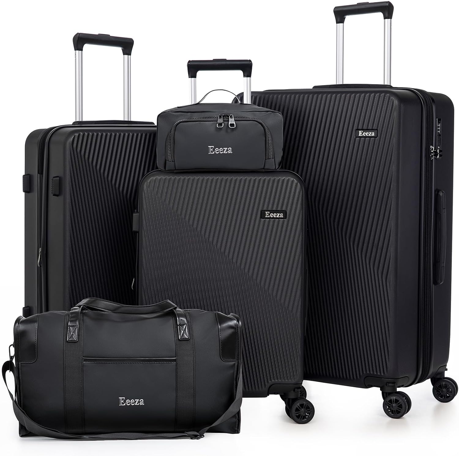 5 Piece Hardshell Luggage Set with Detachable Spinner Wheels, 20, 24 and 28 Inch, Black