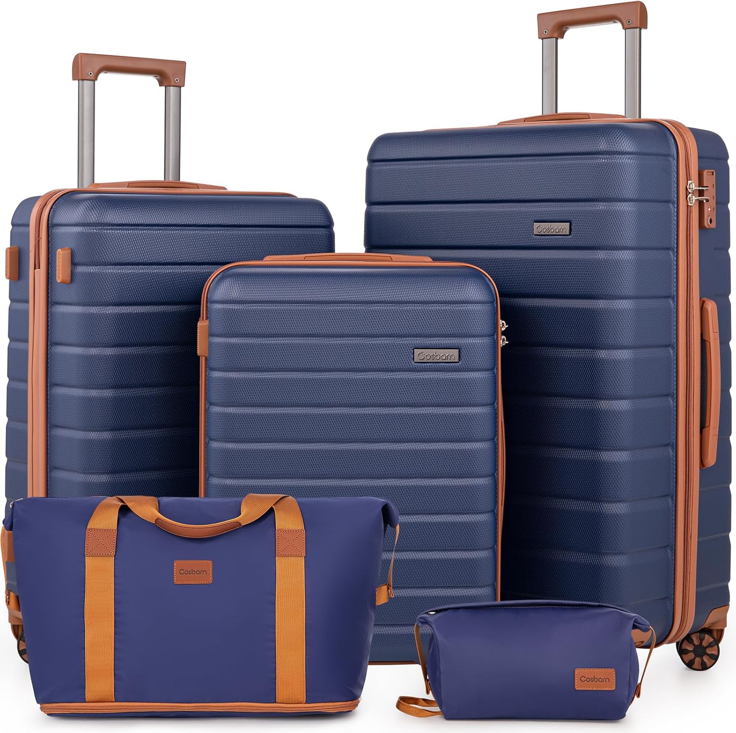 5 Piece Hardshell Suitcase Set with Wheels, TSA Lock and 2 Bags, 20, 24 and 28 Inch