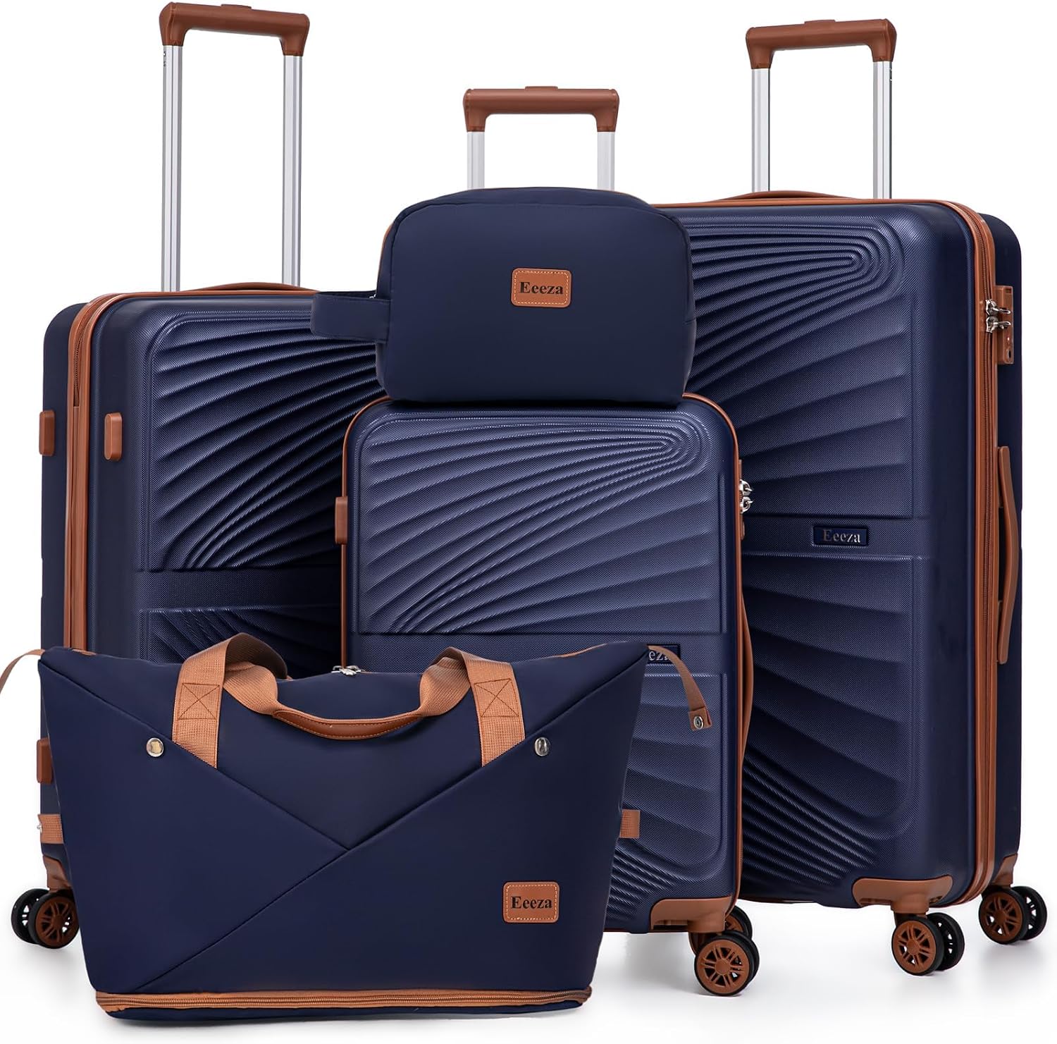 5 Piece Hardside Suitcase Set with TSA Lock and Spinner Wheels, 20, 24 and 28 Inch, Navy