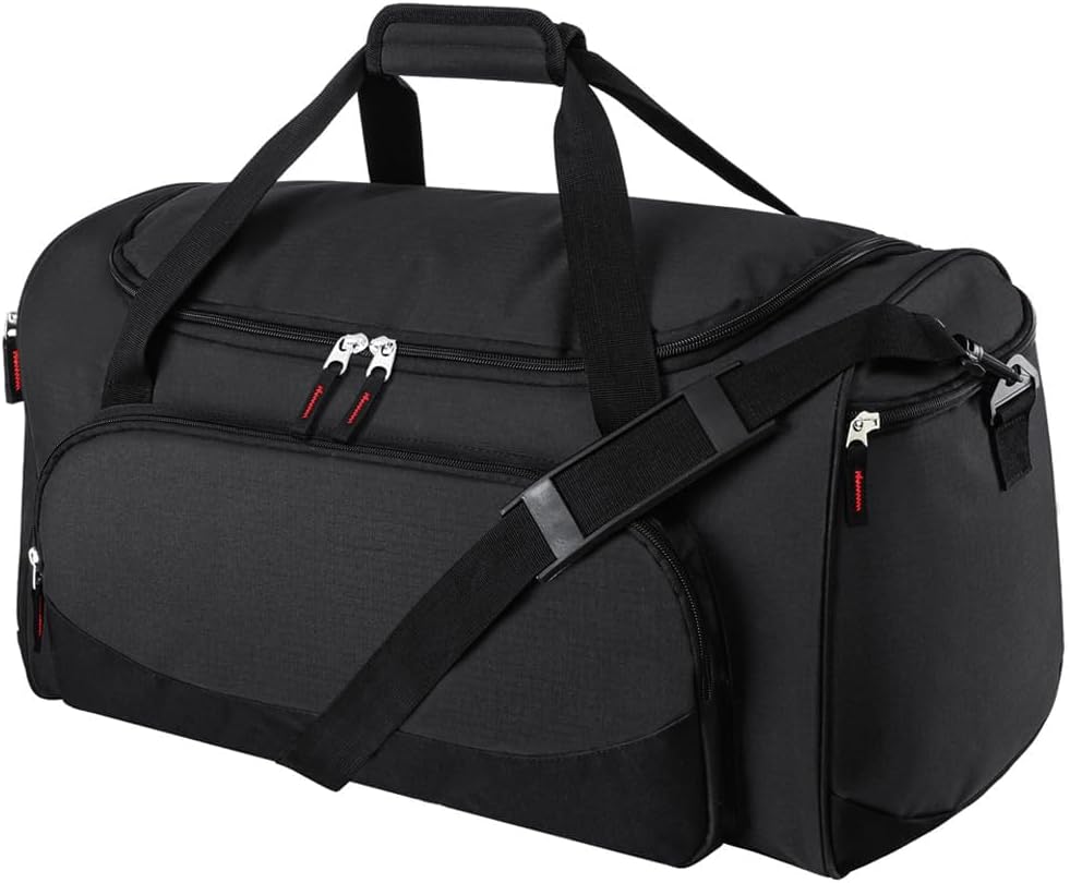 50L Gym and Travel Duffle Bag with Multiple Pockets, Black
