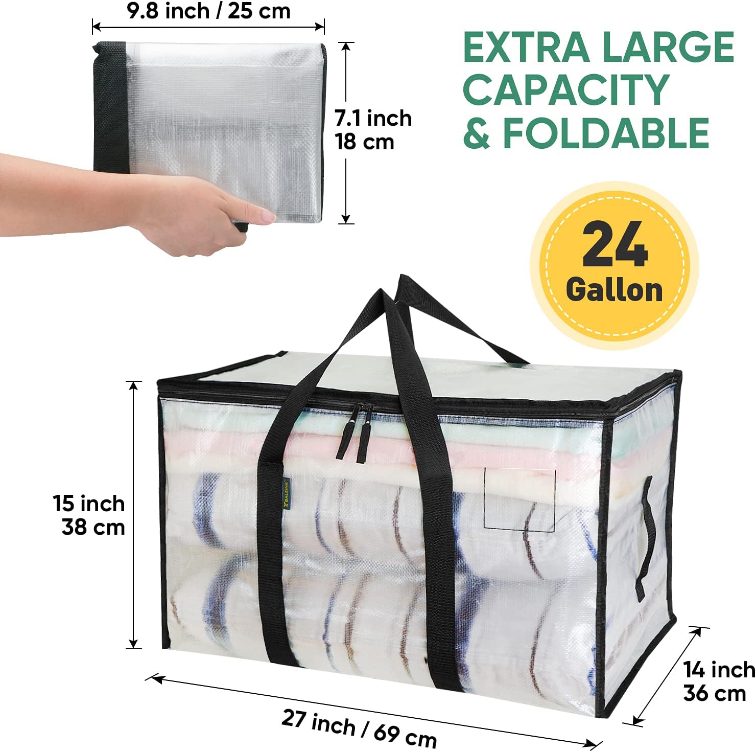 6 Pack Oversized Storage Bags with Reinforced Handles, Clear