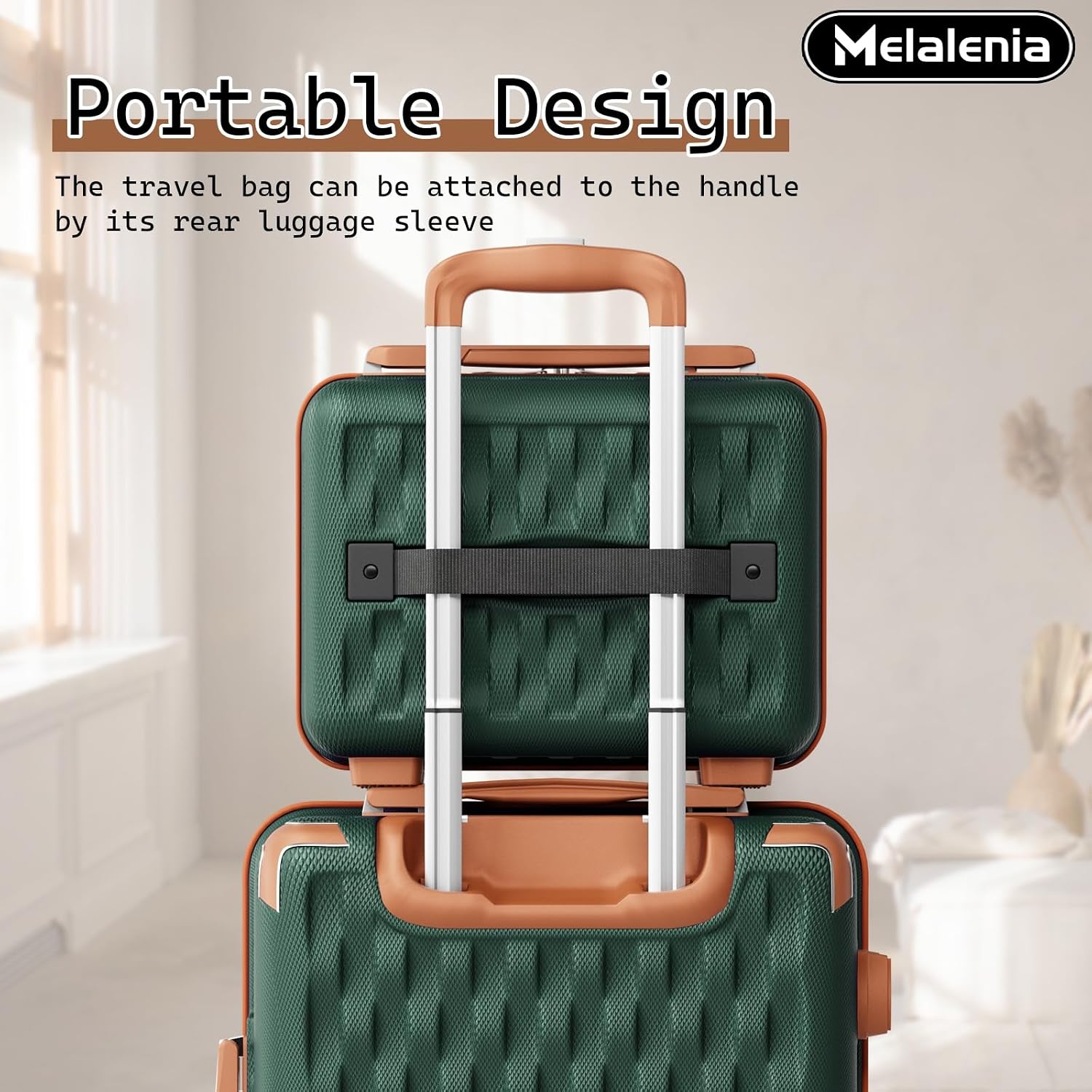 7 Piece Hard Shell Suitcase Set with Spinner Wheels and TSA Lock, Green and Brown