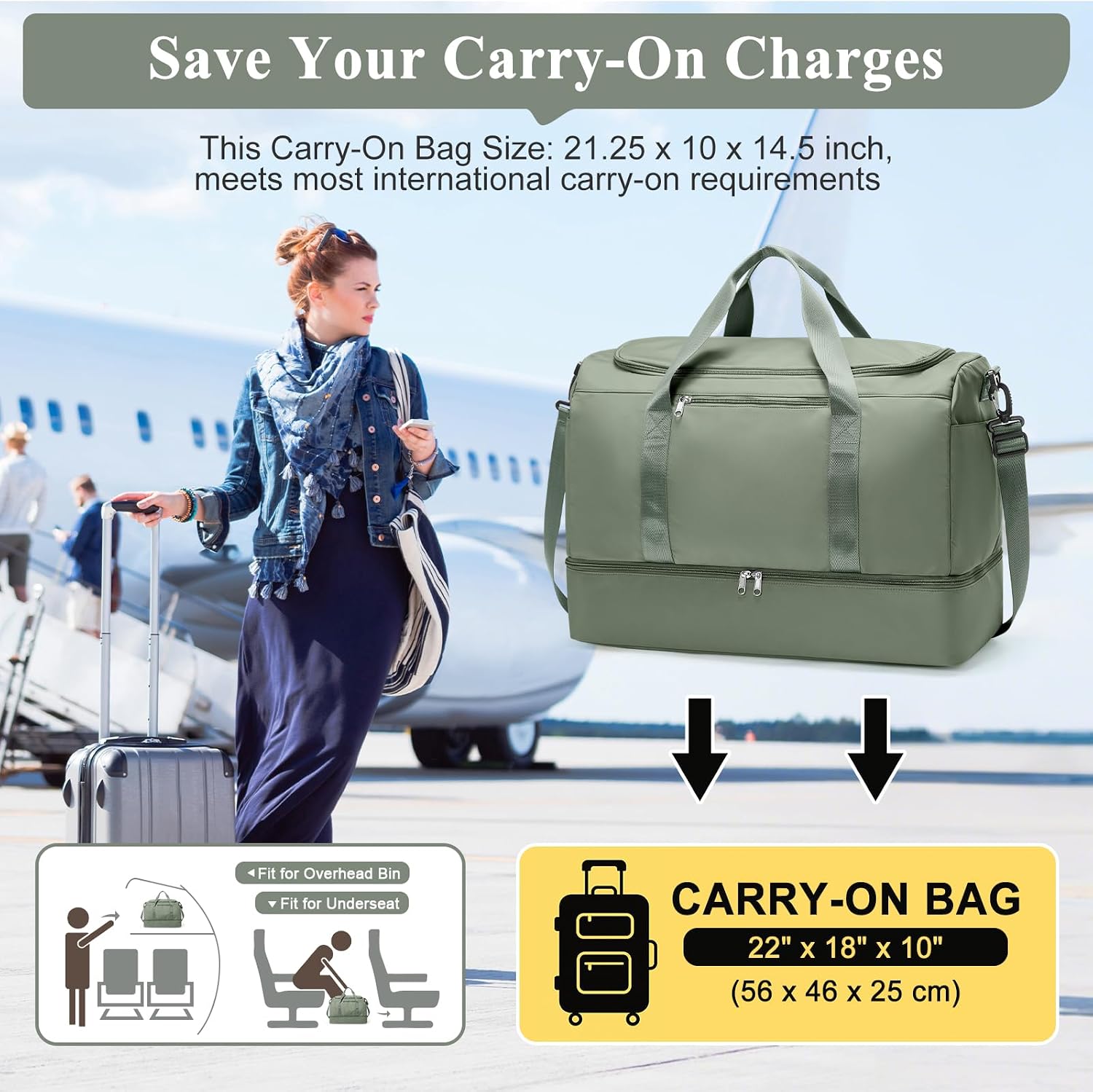 Extra Large Travel Duffle Bag with Shoe Compartment for Weekend Trips