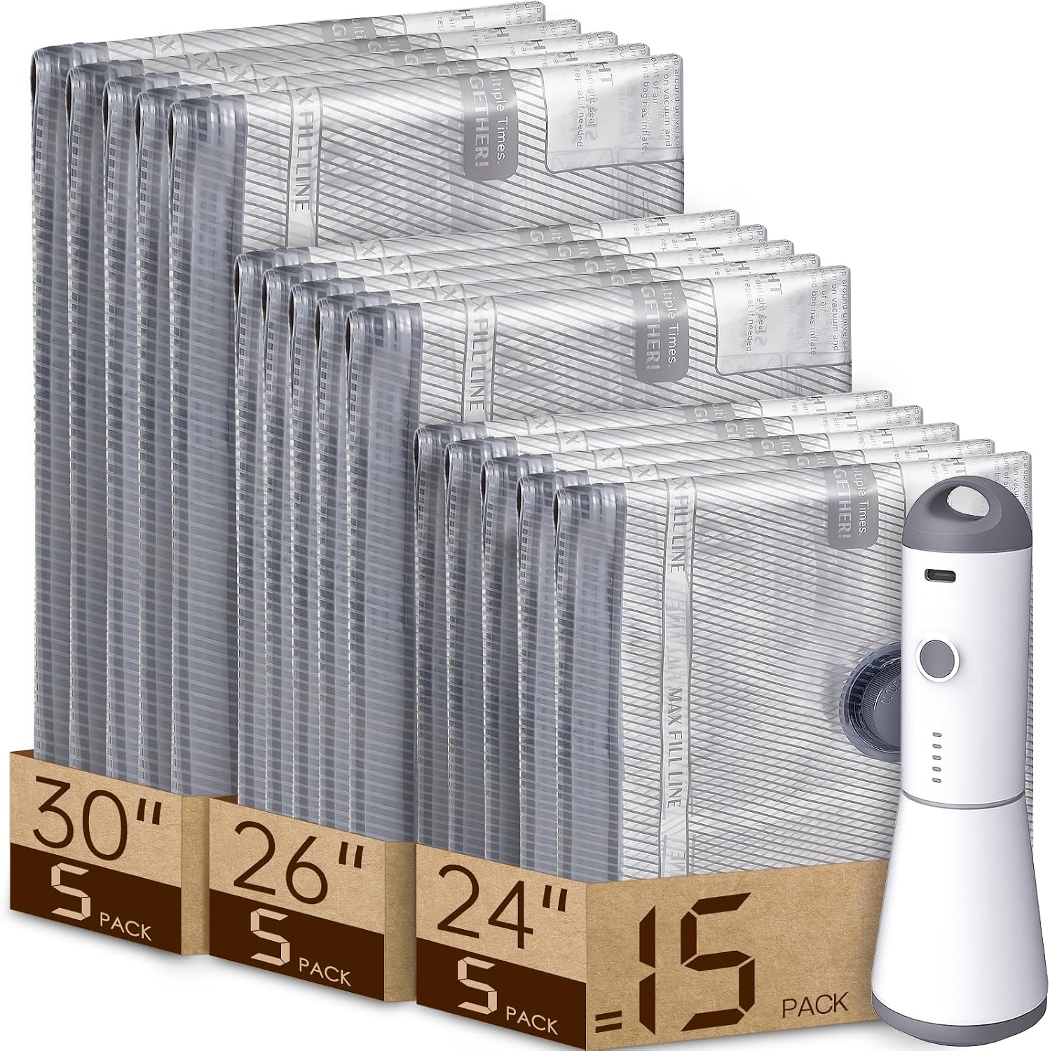Travel Vacuum Storage Bags with Rechargeable 1500mAh Pump, Carry On Size
