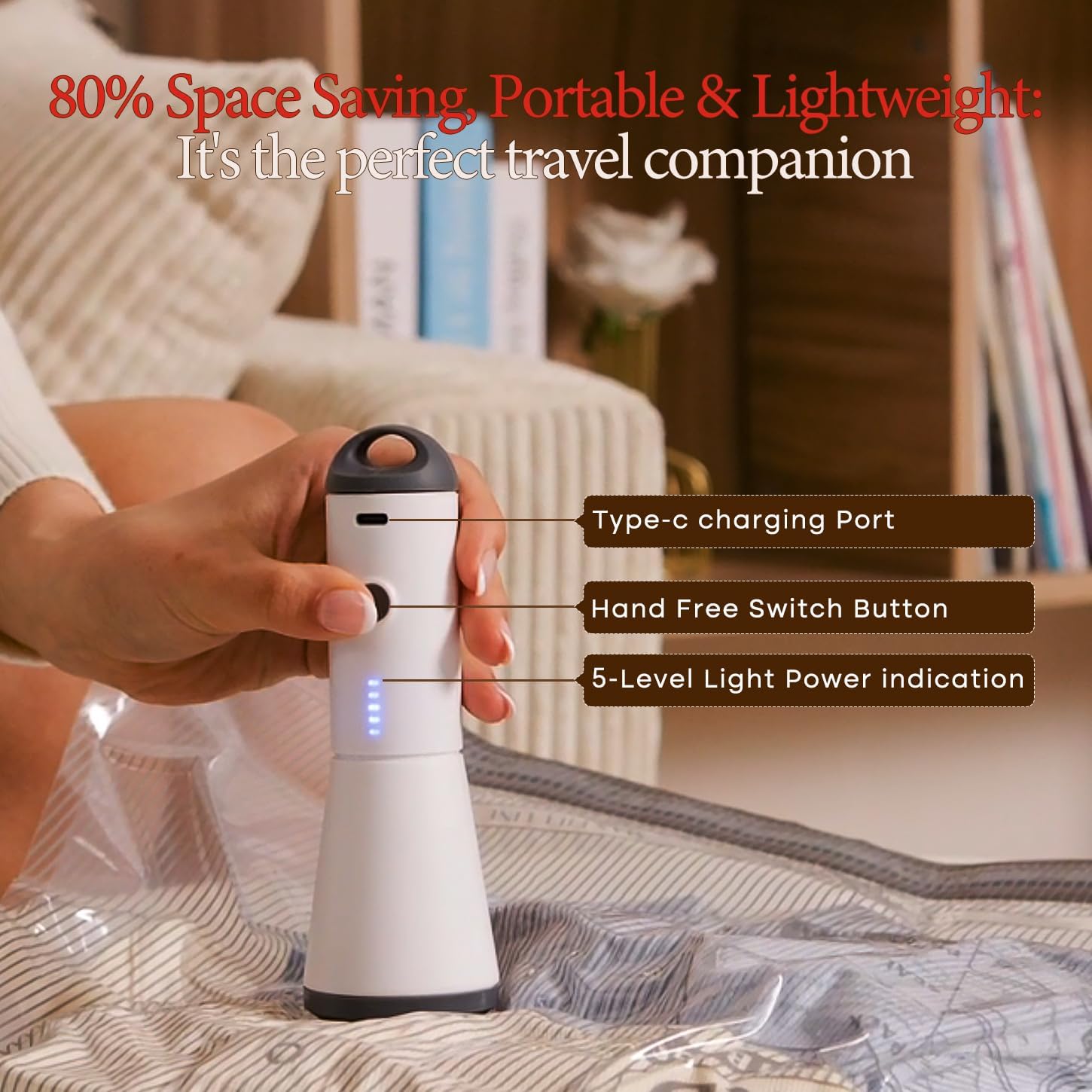 Travel Vacuum Storage Bags with Rechargeable 1500mAh Pump, Carry On Size